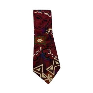 Bugatti Italian Silk Tie Geometric Abstract Woman's Face Burgundy 56" x 3.75"